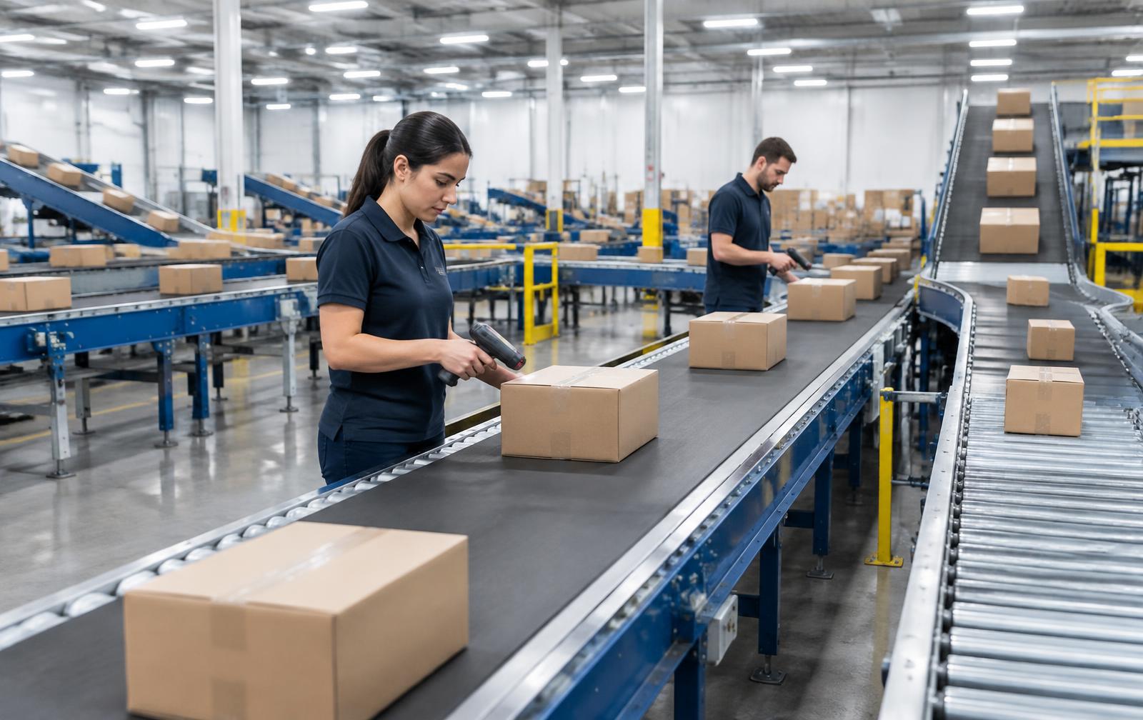 Parcels moving through an Elvaris Logistics sorting hub